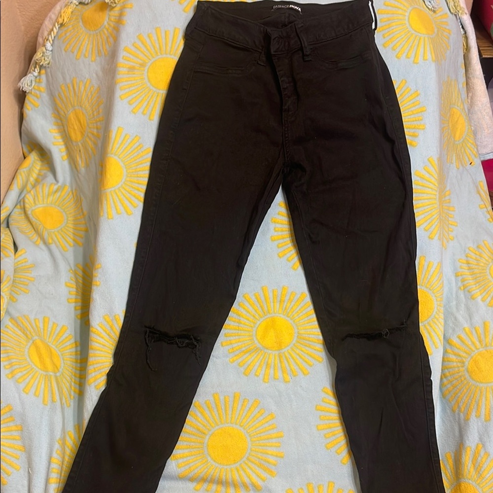 Fashion Nova Black Skinny Jeans with Distressed Details